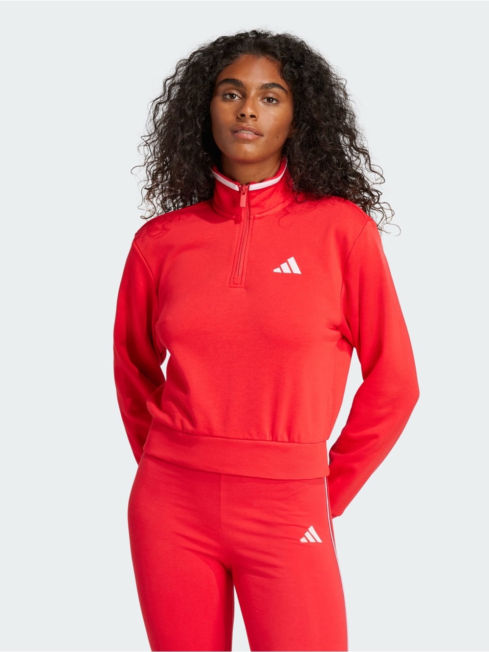 adidas Essentials Color Pop Crop Red Quarter-Zip Pullover Top $65